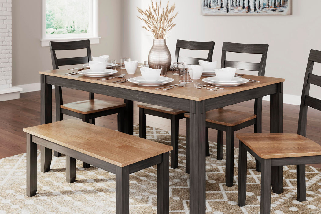 Gesthaven Dining Table with 4 Chairs and Bench (Set of 6) - Golden Home Furniture 