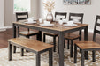 Gesthaven Dining Table with 4 Chairs and Bench (Set of 6) - Golden Home Furniture 