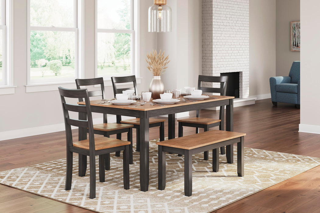 Gesthaven Dining Table with 4 Chairs and Bench (Set of 6) - Golden Home Furniture 