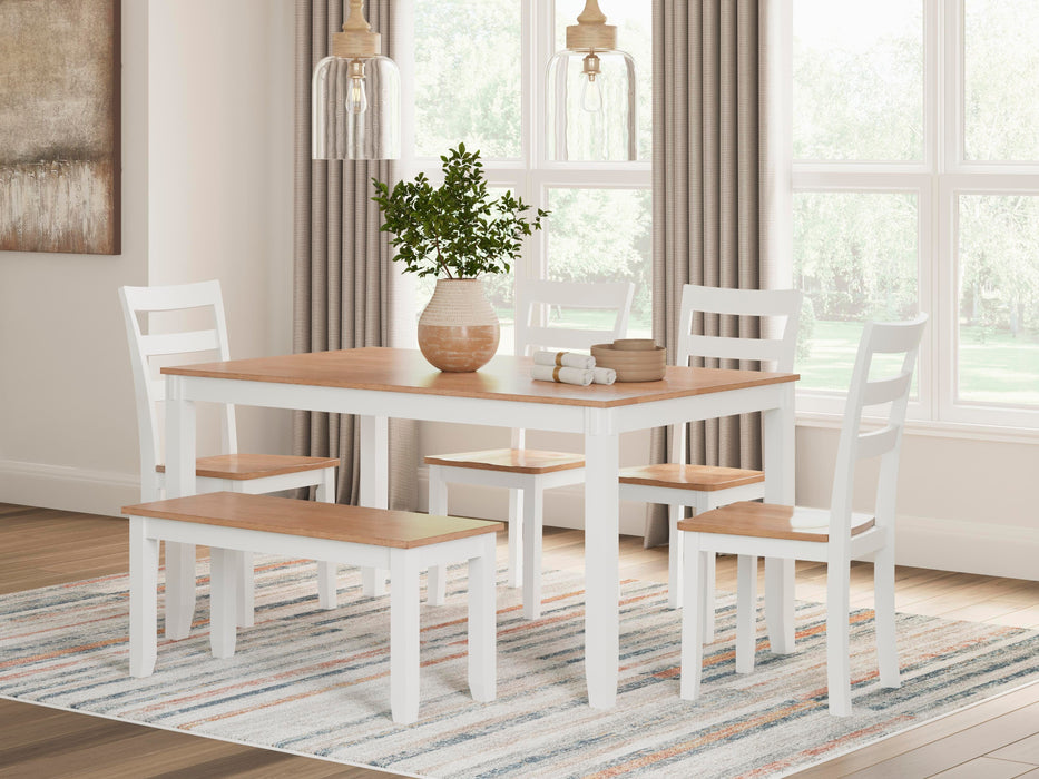 Gesthaven Dining Table with 4 Chairs and Bench (Set of 6) - Golden Home Furniture 