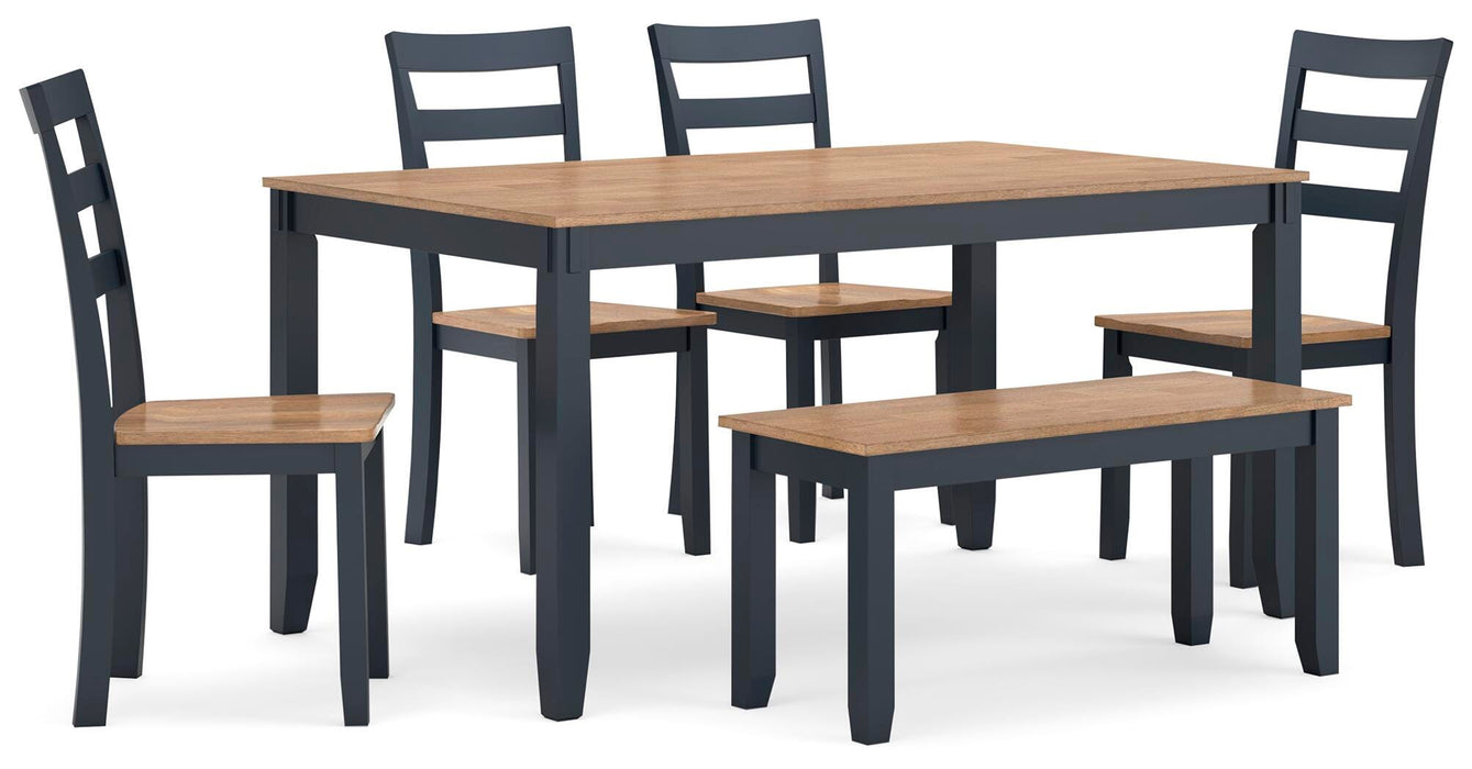 Gesthaven Dining Table with 4 Chairs and Bench (Set of 6) - Golden Home Furniture 