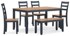 Gesthaven Dining Table with 4 Chairs and Bench (Set of 6) - Golden Home Furniture 