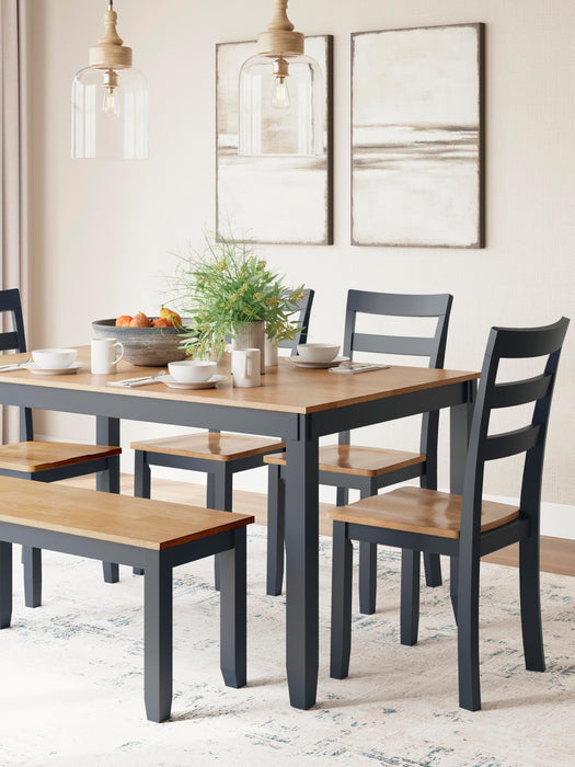 Gesthaven Dining Table with 4 Chairs and Bench (Set of 6) - Golden Home Furniture 