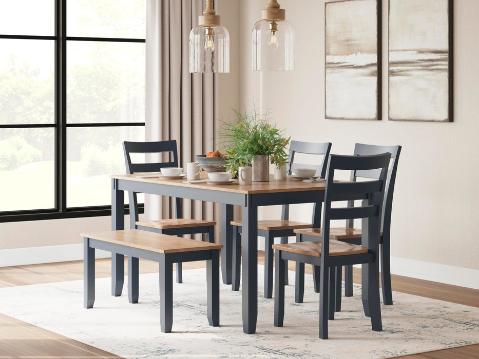 Gesthaven Dining Table with 4 Chairs and Bench (Set of 6) - Golden Home Furniture 