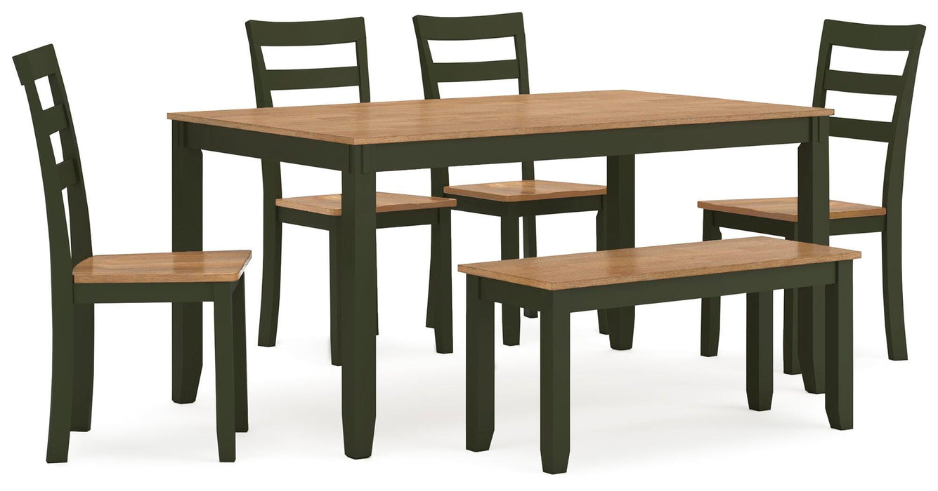 Gesthaven Dining Table with 4 Chairs and Bench (Set of 6) - Golden Home Furniture 