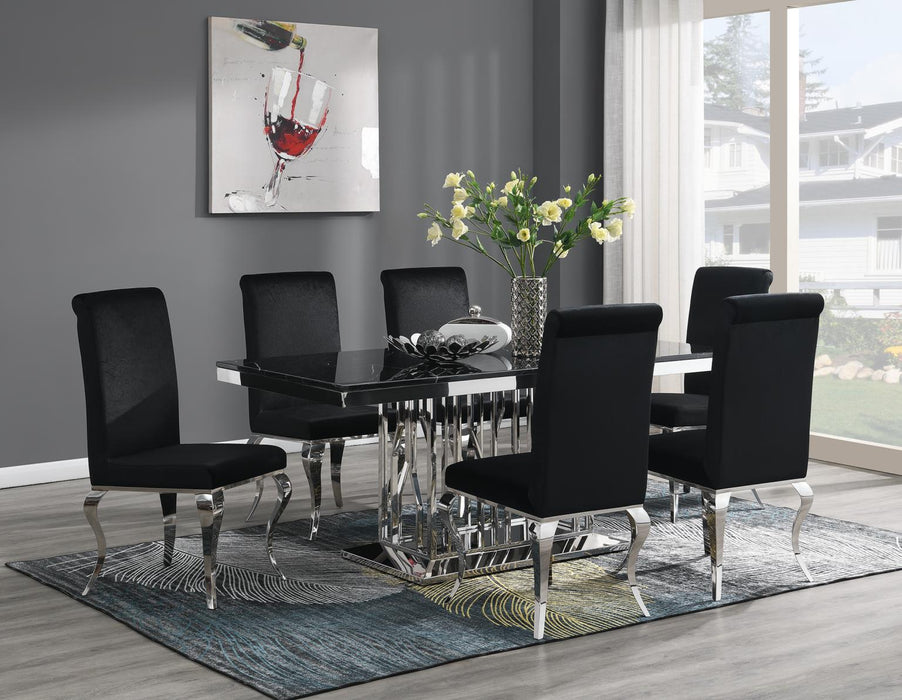 Dining Table (Black Marble) & 6 Black Velvet Chairs
