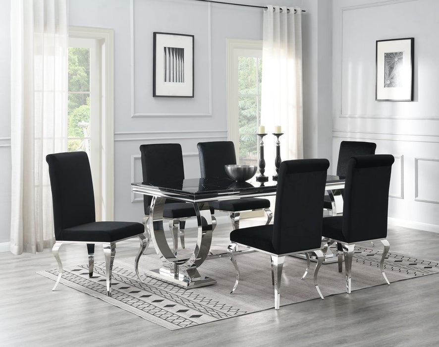 G-082-T-BLACK Dining Table Black Marble-4 Black Leather Chairs