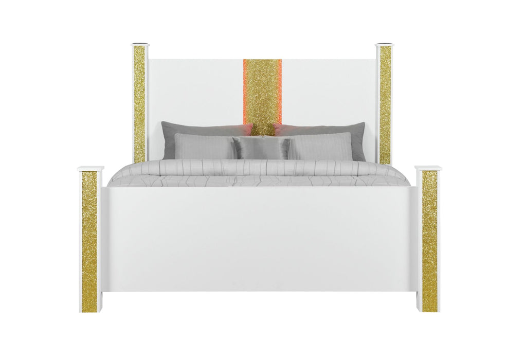 Logan White-Gold Bed - Golden Home Furniture (Columbus, OH) - Multi Location