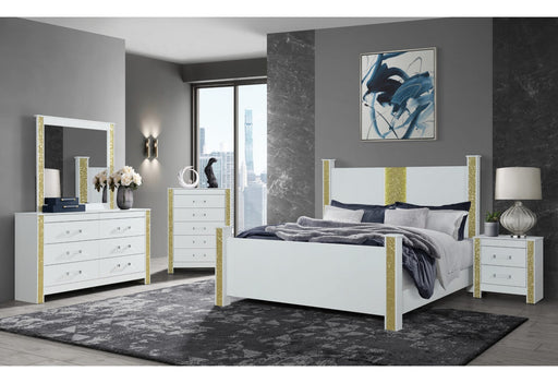 Logan White-Gold Queen Bed-Dresser-Mirror And Nightstand - Golden Home Furniture (Columbus, OH) - Multi Location