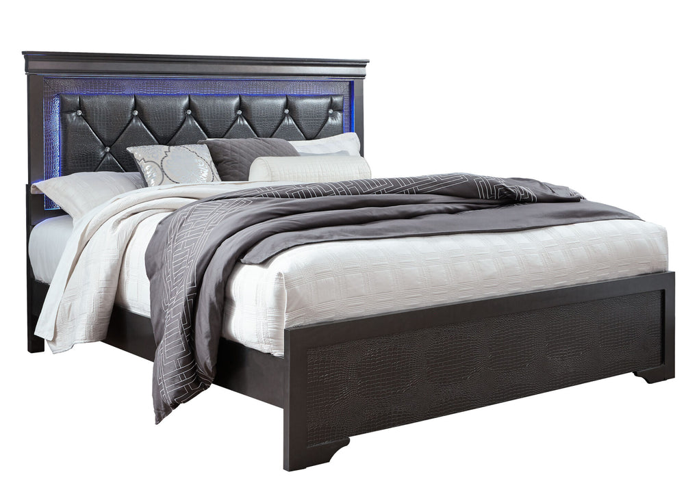 Pompei Metallic Grey Bed With Led - Golden Home Furniture (Columbus, OH) - Multi Location