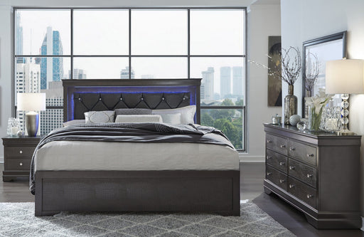 Pompei Metallic Grey Full Bed Grey With Led - Golden Home Furniture (Columbus, OH) - Multi Location