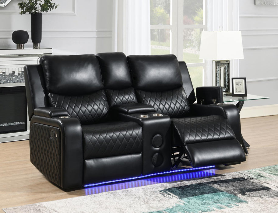 U126 Black Led Reclining Loveseat With Bluetooth Speaker