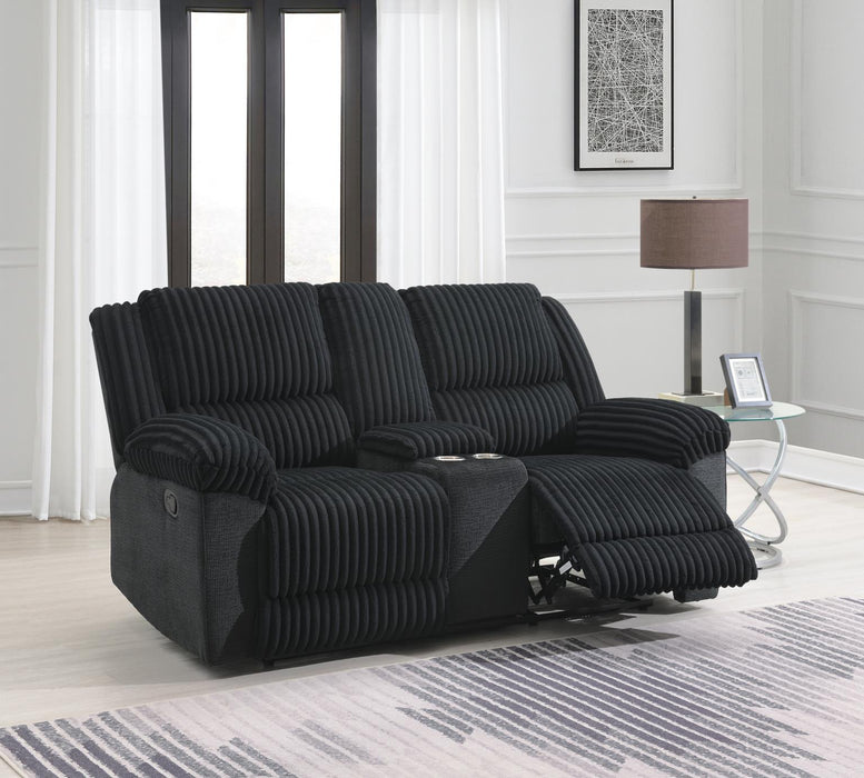 U144 Black Corduroy Motion Loveseat