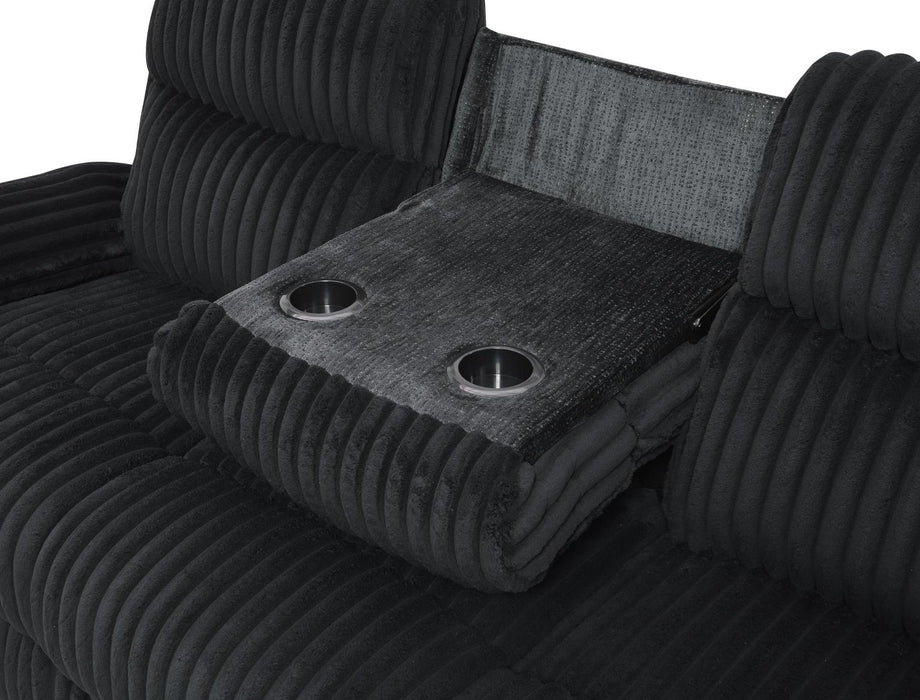 Black Corduroy Motion Sofa W/Drop Down Table