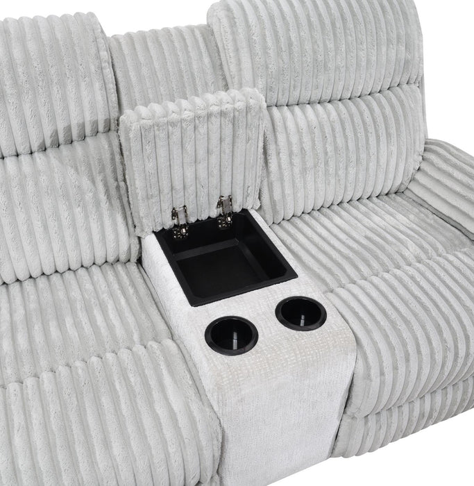 Gray Corduroy Motion Sofa W/Drop Down Table