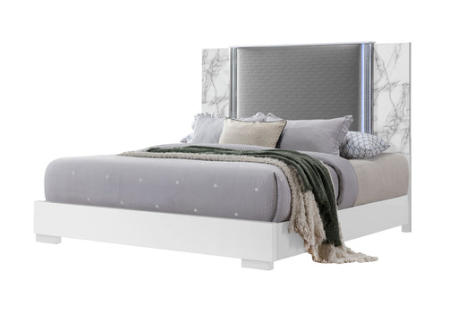 Ylime White Marble King Bed Fully Slatted With Led - Golden Home Furniture (Columbus, OH) - Multi Location
