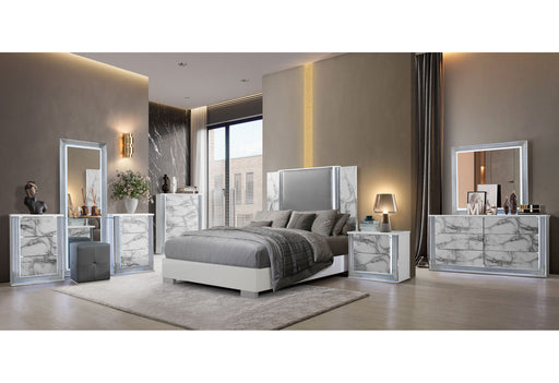 Ylime White Marble Queen Bed Group Fully Slatted With Vanity Set - Golden Home Furniture (Columbus, OH) - Multi Location