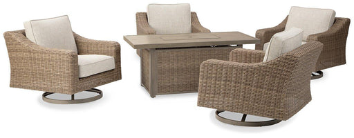 Beachcroft Beachcroft Fire Pit Table with Four Nuvella Swivel Lounge Chairs - Golden Home Furniture (Columbus, OH) - Multi Location