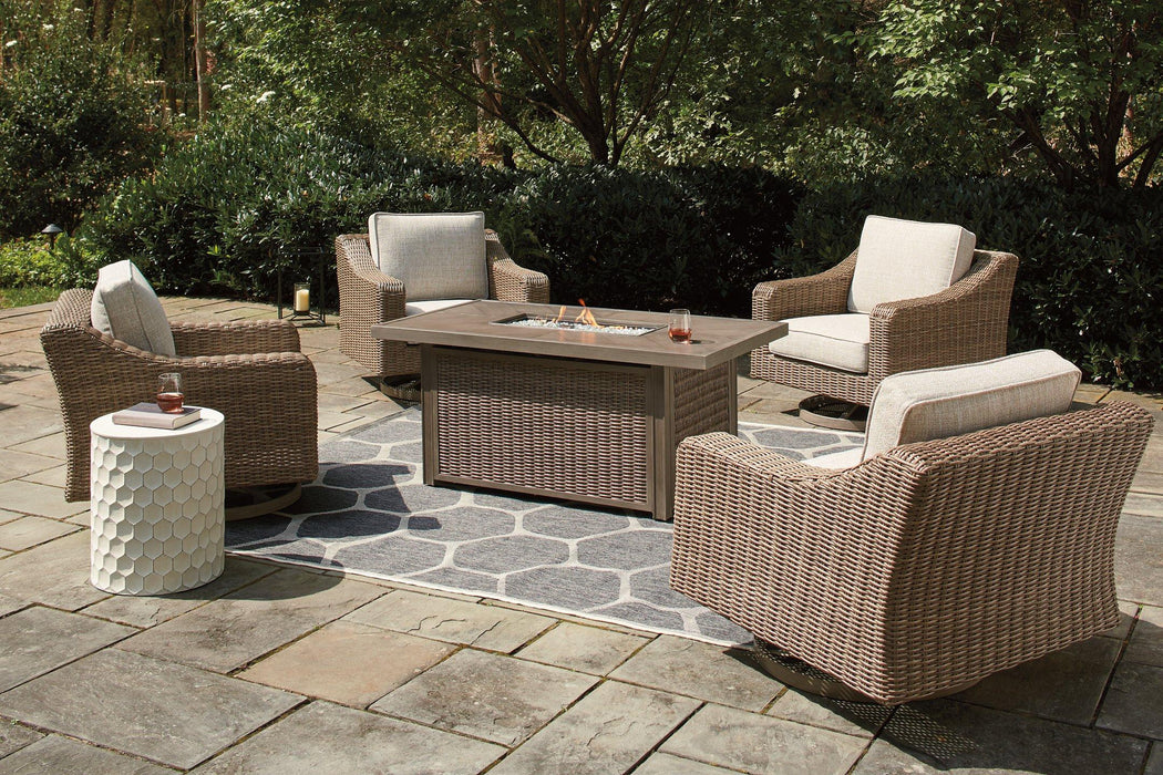 Beachcroft Beachcroft Fire Pit Table with Four Nuvella Swivel Lounge Chairs - Golden Home Furniture (Columbus, OH) - Multi Location