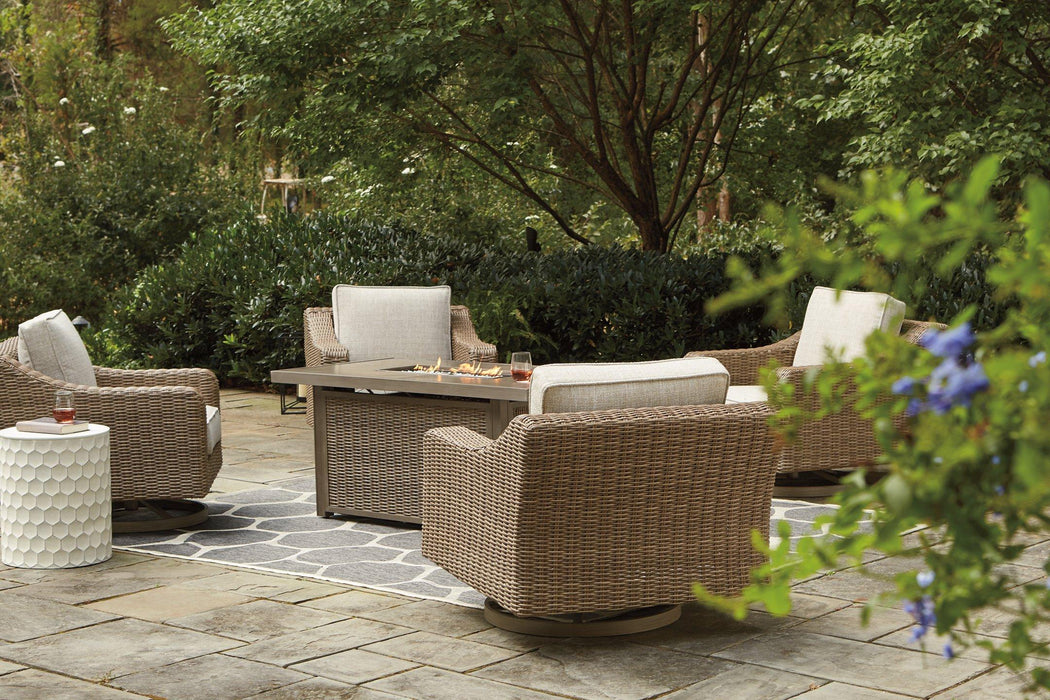 Beachcroft Beachcroft Fire Pit Table with Four Nuvella Swivel Lounge Chairs - Golden Home Furniture (Columbus, OH) - Multi Location