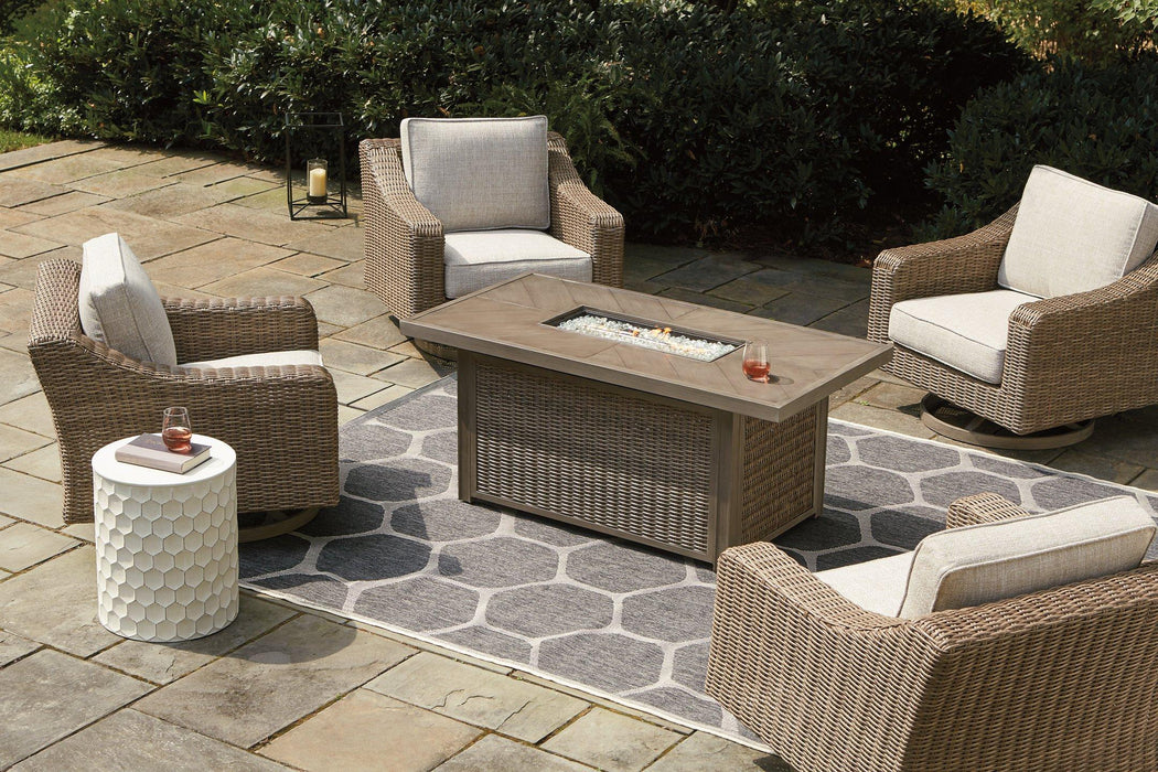 Beachcroft Beachcroft Fire Pit Table with Four Nuvella Swivel Lounge Chairs - Golden Home Furniture (Columbus, OH) - Multi Location