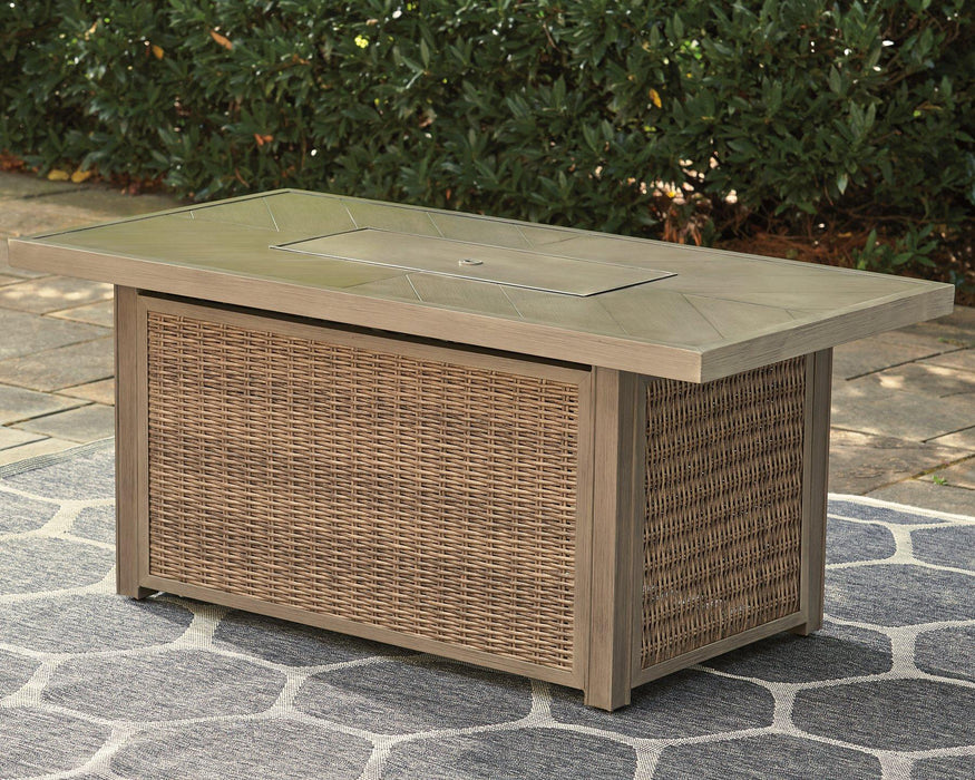 Beachcroft Beachcroft Fire Pit Table with Four Nuvella Swivel Lounge Chairs - Golden Home Furniture (Columbus, OH) - Multi Location