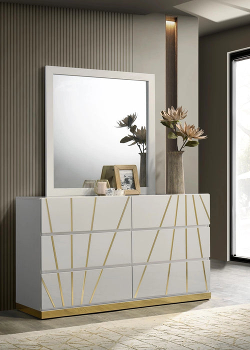 White/Gold Line Led Queen Bed