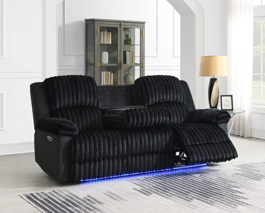 Black Corduroy Power Led Reclining Loveseat W/Bluetooth Speaker