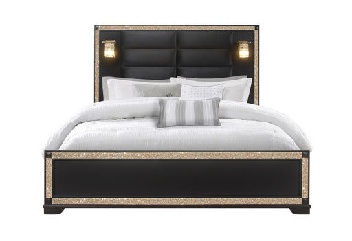 BLAKE BLACK KING BED WITH LAMPS - Golden Home Furniture (Columbus, OH) - Multi Location