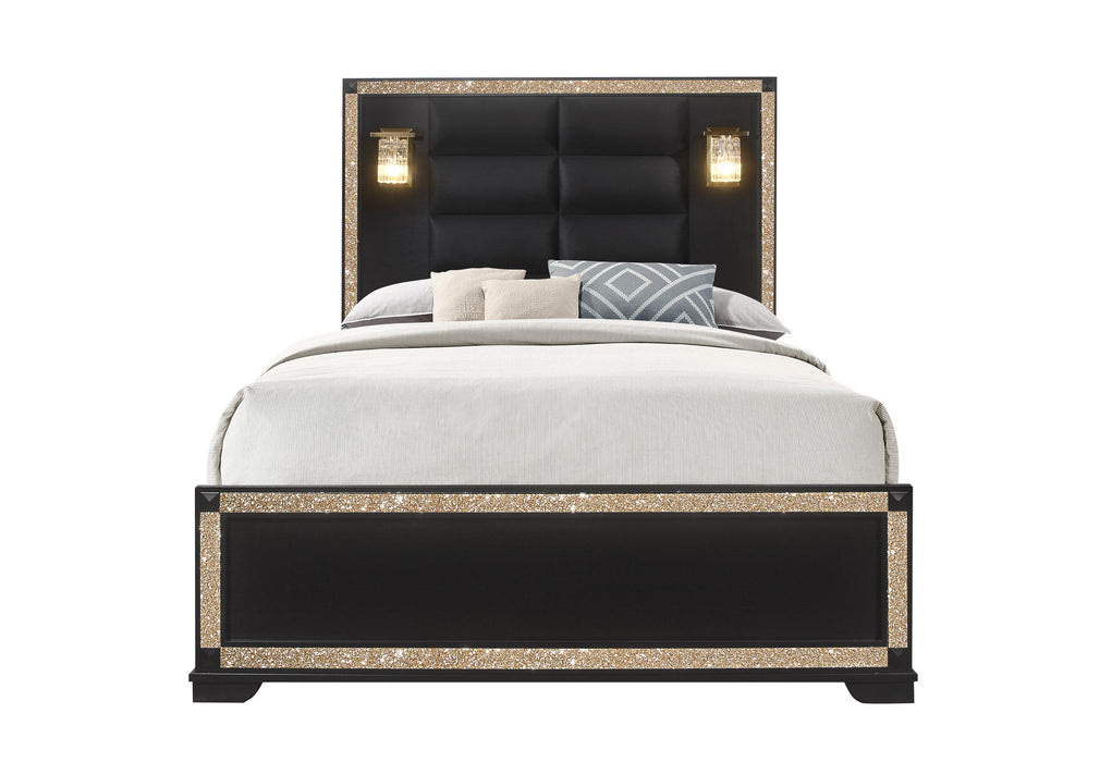 BLAKE BLACK QUEEN BED WITH LAMPS - Golden Home Furniture (Columbus, OH) - Multi Location