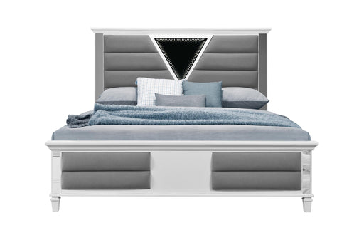 MARCO METALLIC WHITE KING BED WITH LED 3D MIRROR - Golden Home Furniture (Columbus, OH) - Multi Location