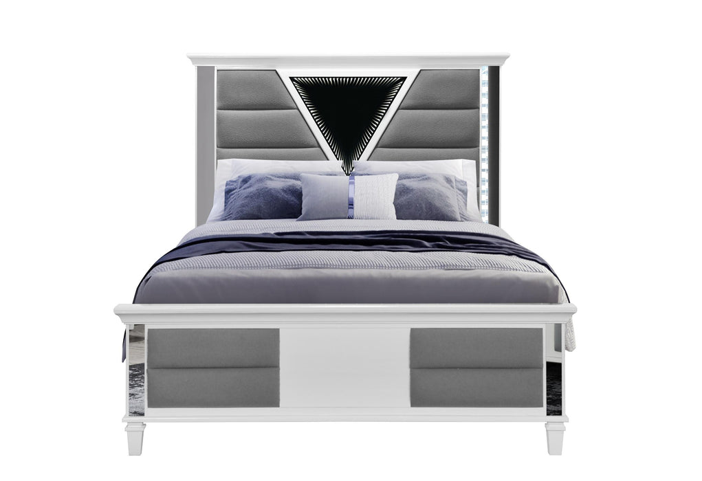 MARCO METALLIC WHITE QUEEN BED WITH LED 3D MIRROR - Golden Home Furniture (Columbus, OH) - Multi Location