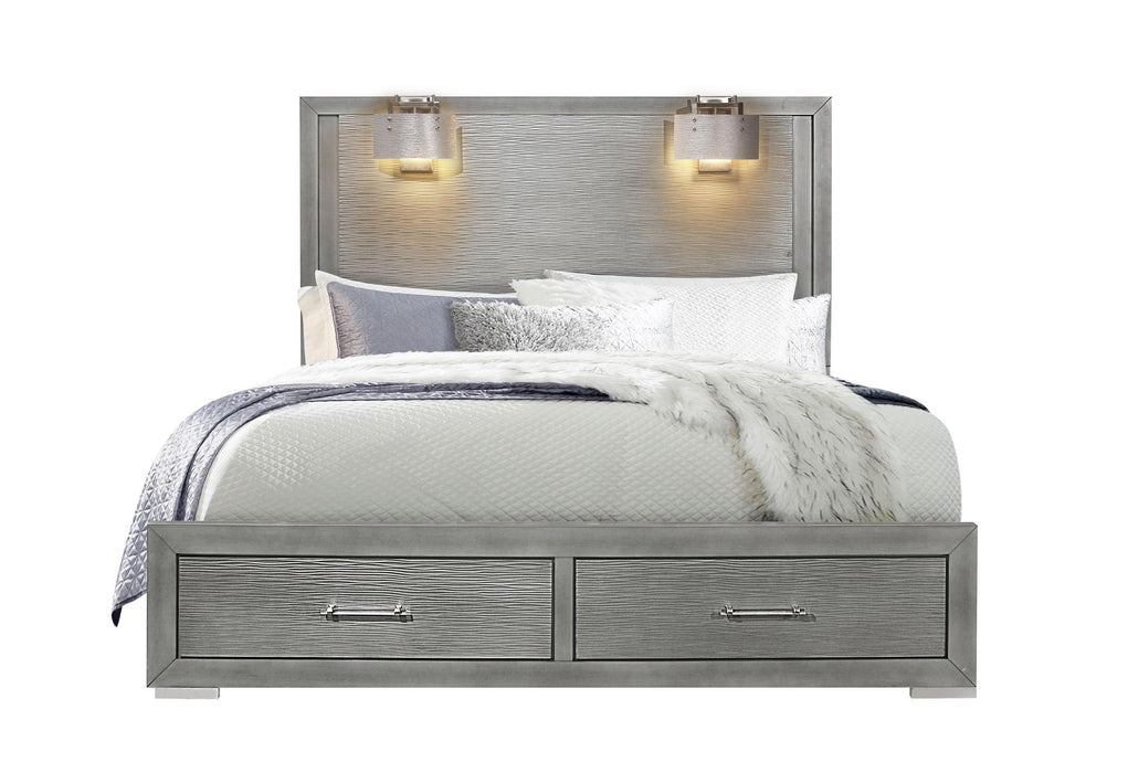 TIFFANY SILVER KING BED WITH LAMPS - Golden Home Furniture (Columbus, OH) - Multi Location