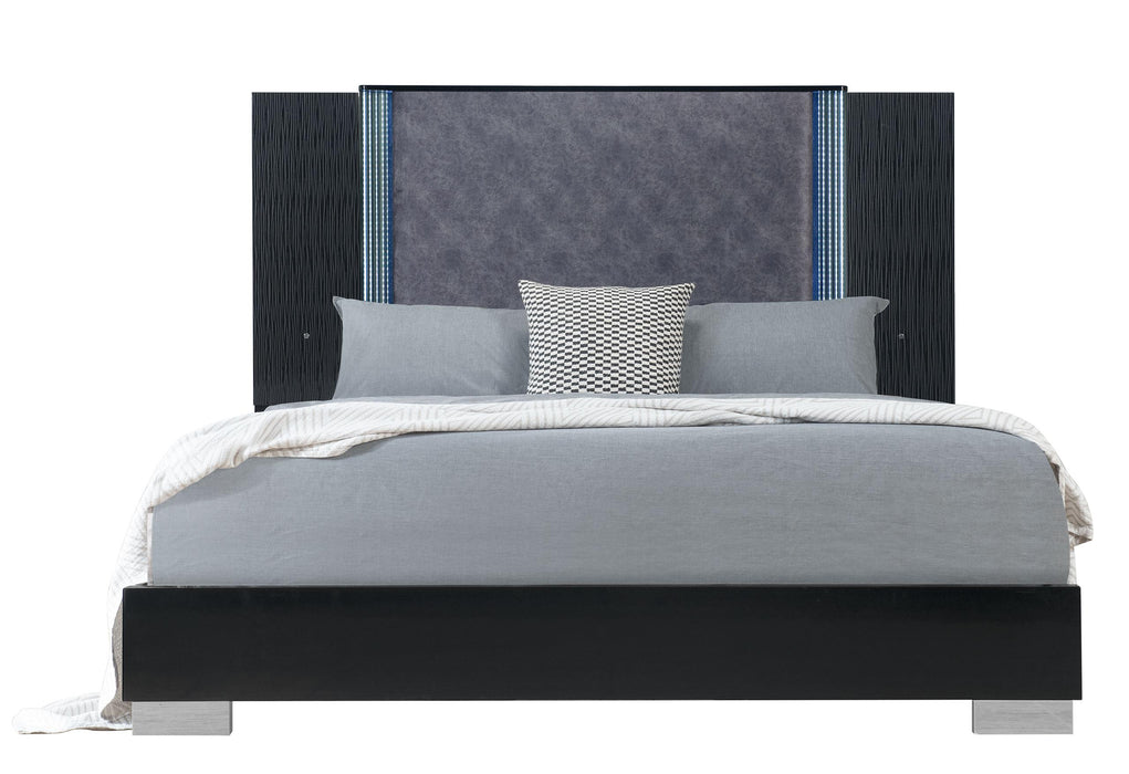 YLIME WAVY BLACK KING BED WITH LED - Golden Home Furniture (Columbus, OH) - Multi Location