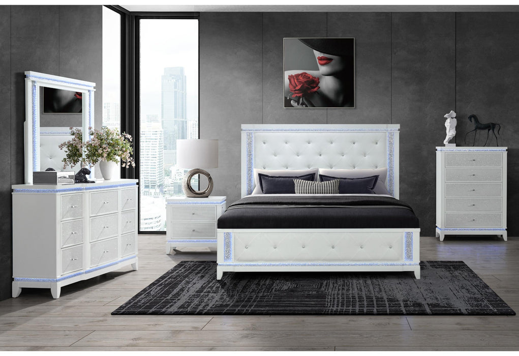ALINA WHITE KING BED GROUP WITH LED - Golden Home Furniture (Columbus, OH) - Multi Location