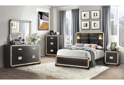 BLAKE BLACK/GOLD KING BED GROUP WITH LAMPS - Golden Home Furniture (Columbus, OH) - Multi Location