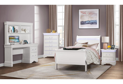 CHARLIE WHITE TWIN BED, DESK WITH HUTCH, NIGHTSTAND AND CHEST - Golden Home Furniture (Columbus, OH) - Multi Location
