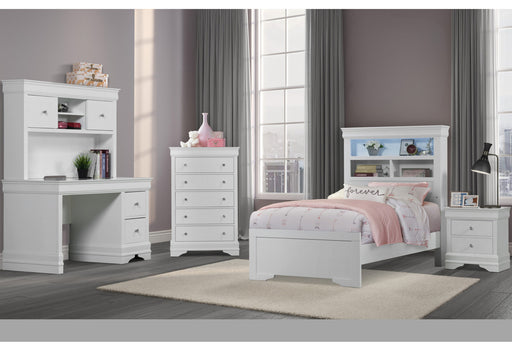 Pompei Metallic White Bookcase Twin Bed-Dresser-Mirror And Nightstand - Golden Home Furniture (Columbus, OH) - Multi Location