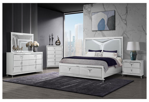 ROMO WHITE KING BED GROUP WITH LED - Golden Home Furniture (Columbus, OH) - Multi Location