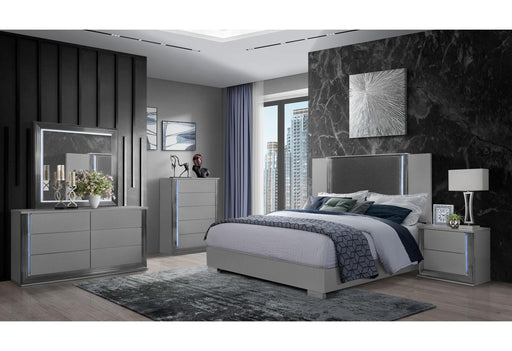 YLIME SMOOTH SILVER KING BED GROUP WITH VANITY SET - Golden Home Furniture (Columbus, OH) - Multi Location