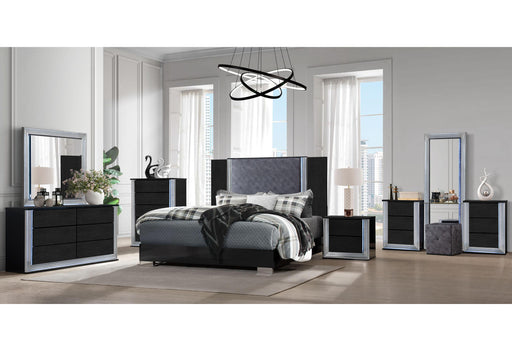 YLIME WAVY BLACK KING BED GROUP WITH VANITY SET - Golden Home Furniture (Columbus, OH) - Multi Location