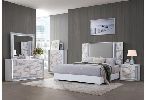 YLIME WHITE MARBLE KING BED GROUP - Golden Home Furniture (Columbus, OH) - Multi Location