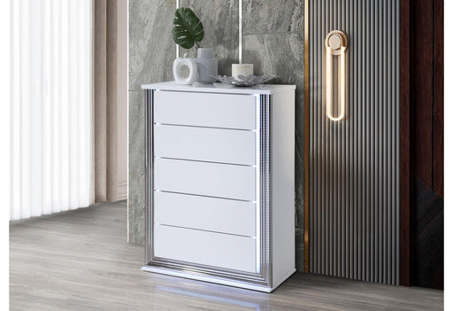 YLIME SMOOTH WHITE CHEST WITH LED - Golden Home Furniture (Columbus, OH) - Multi Location