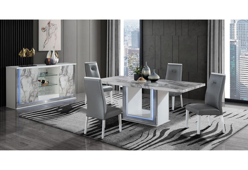 YLIME WHITE MARBLE DINING TABLE + YLIME GREY DC - Golden Home Furniture (Columbus, OH) - Multi Location