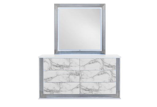 YLIME WHITE MARBLE MIRROR WITH LED - Golden Home Furniture (Columbus, OH) - Multi Location